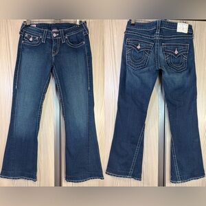 True Religion ‘Disco Joey’ Wide Legs ~ in Dark Blue Wash w/ Crystal Buttons ~ 28